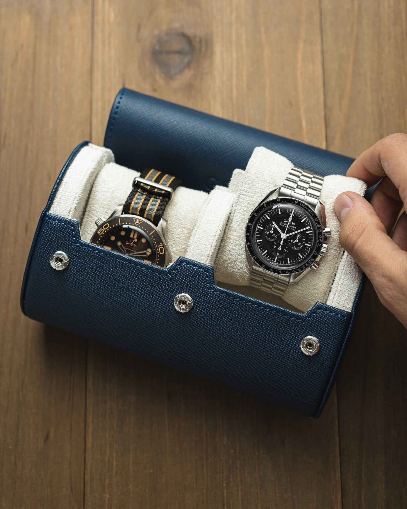 2 Watch Roll Travel Case - Navy Saffiano