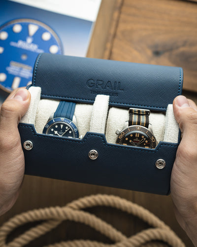 2 Watch Roll Travel Case - Navy Saffiano