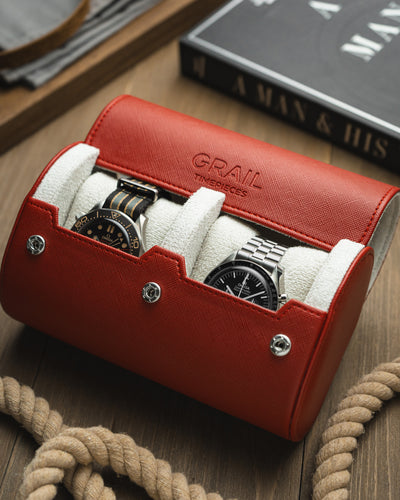 2 Watch Roll Travel Case - Red Saffiano